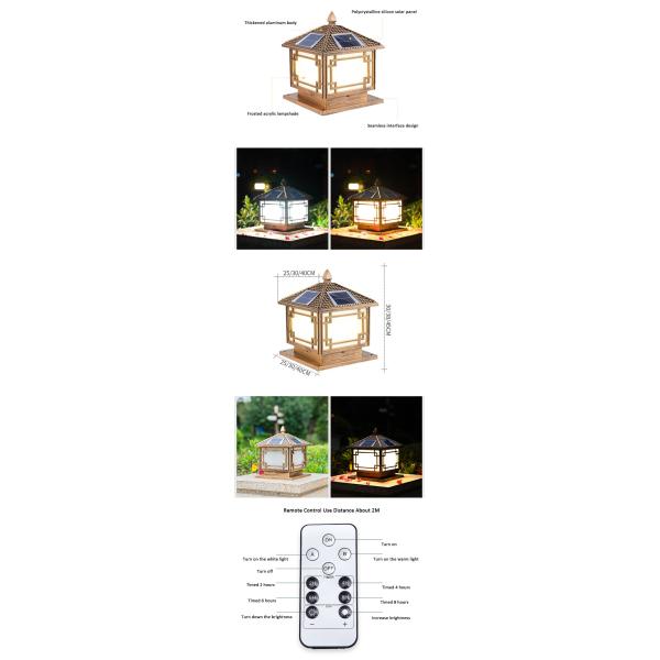 Outdoor Solar Blessing Gate Post Lamp with Aluminum Material and Blessing Design