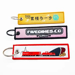 Woven Fabric Custom Blank Motorcycle Embroidery Keychain Embroidered Anime Key