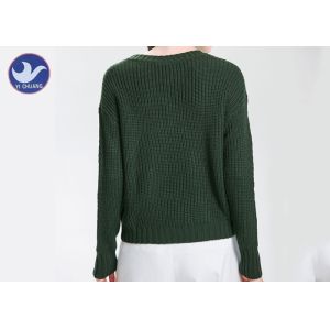 Drop Shoulder Ladies Wool Jumpers Cable Knitting Forest Green Color For Winter