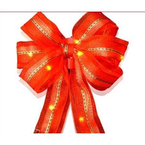 9 Inch Organza Gold Red Decorative LED Christmas Bow with Dual Color LED Lights