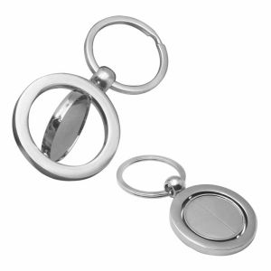 Custom Promotional Rotating Blank Metal Car Keyring Round Shape Zinc Alloy