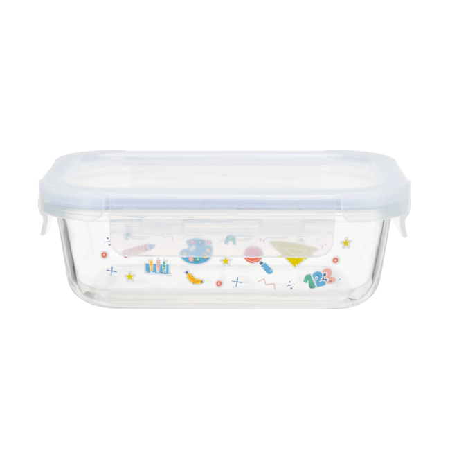 4-Lock Custom Glass Food Container with Back to School Design and Oven Safe High