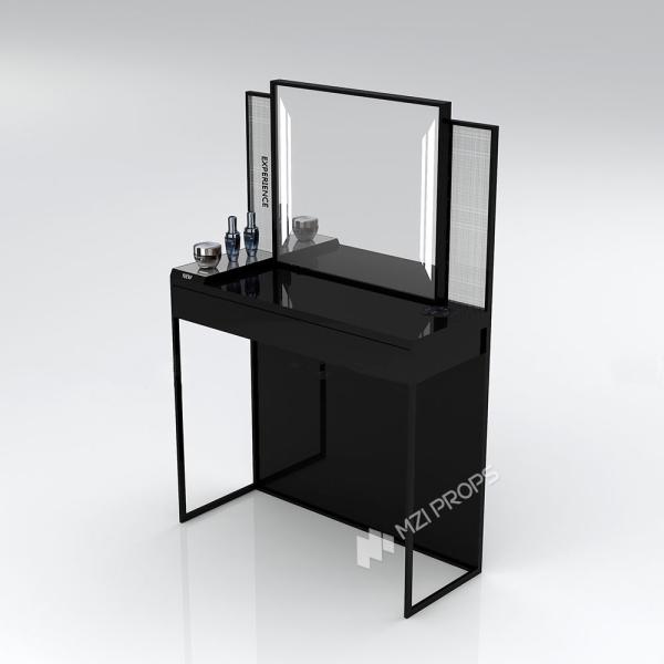 Quality Retail Store Design Black Experience Desk with Mirror Beauty Shop Display Rack for Skincare Store Decoration for sale