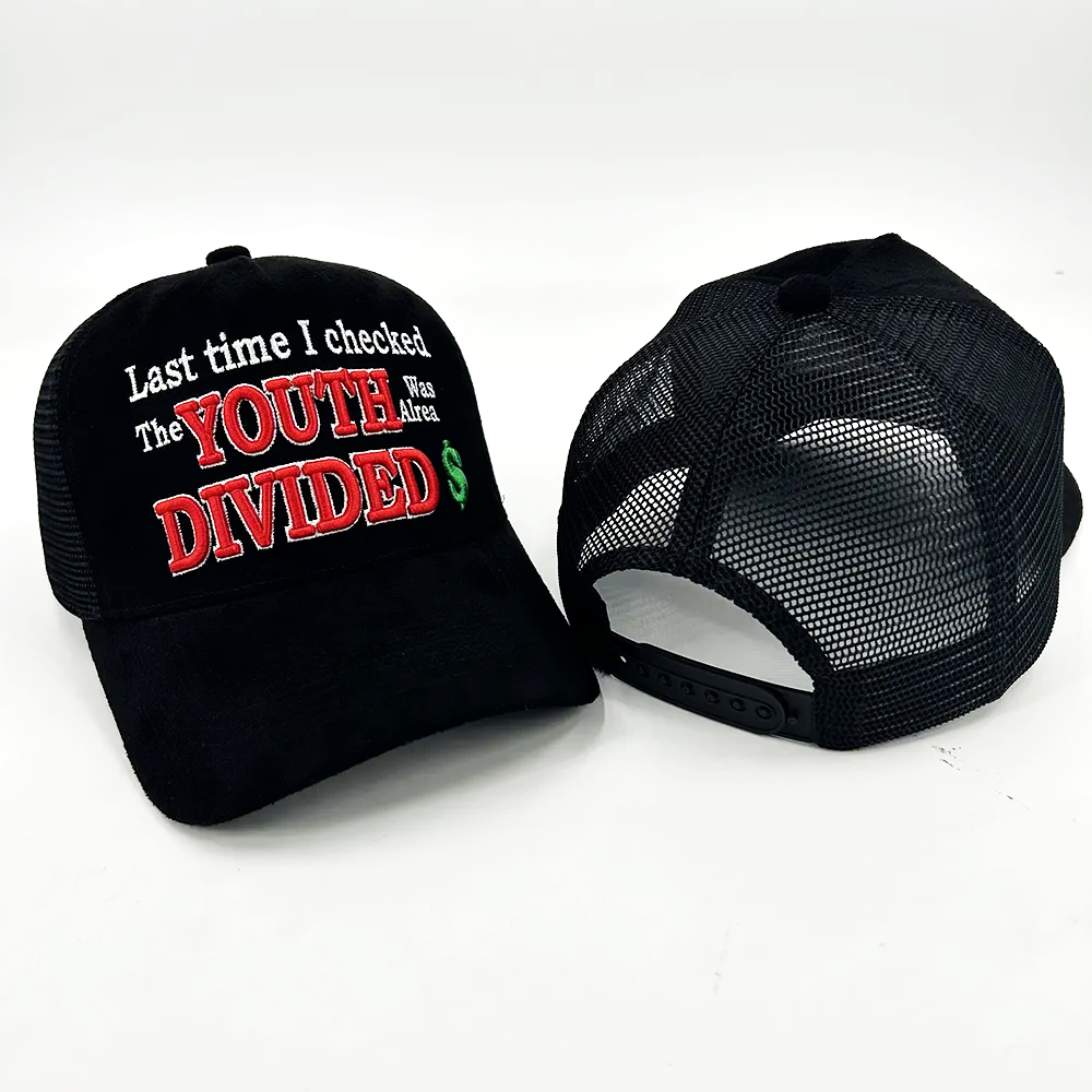 Suede 3D Embroidery 5 Panel Trucker Cap Snapback Cap Breathable Cap Snapback