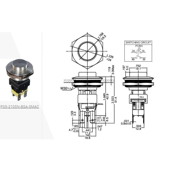 16A High Current Metal Push Switch Medical Push Button Self Locking