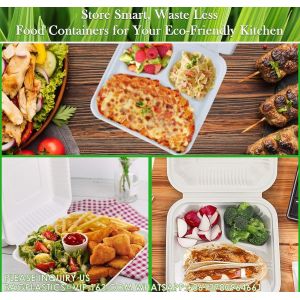100% Compostable 3 Comp Take Out Food Containers Containers, Natural Disposable