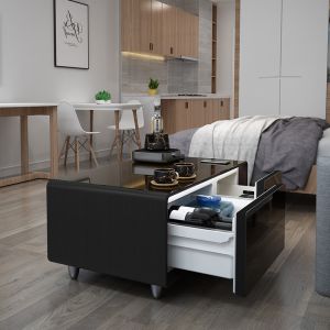 Power-Saving Smart Coffee Table with Built-in Mini Refrigerator and Dual Drawer
