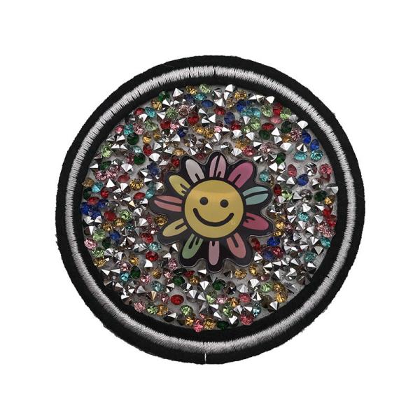 Quality Sunflower Shape Rhinestone Applique Patches Merrowed , Laser Cut Edge for sale