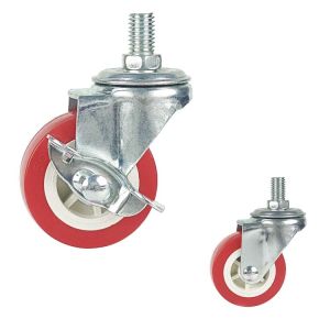Wholesale 30kg Capacity Red WheelsSwivel Threaded Stem Light Duty PVC Casters Side Brake from china suppliers