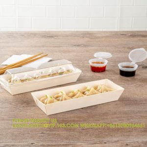 Compostable Food Containers, Rectangle Wooden Bento Boxes - Long Flare, Grease