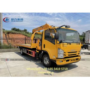 LHD ISUZU 4x2 5T Flatbed Towing Truck With XCMG Crane