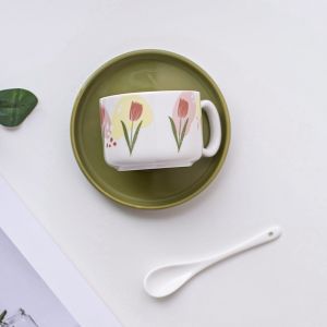 Customized Logo Flower Design Ceramic Tea Cup And Saucer Set For Restaurant For