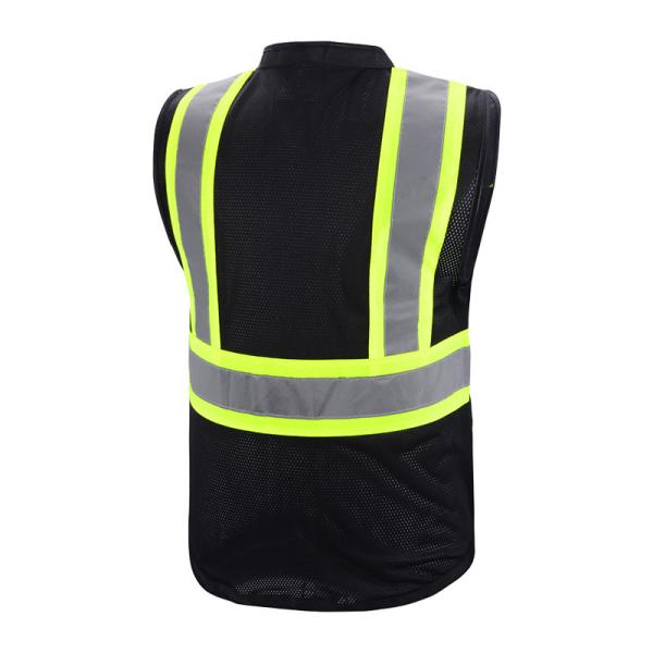 Mesh Design Black Reflective Safety Vests With Zipper Closure Option