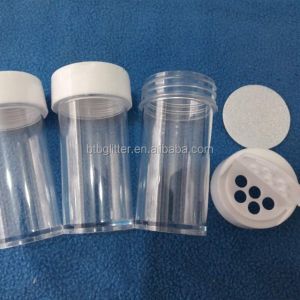 1oz 2oz 3oz 5oz Glitter Containers with Black Lid Sifter and Open Cap Print