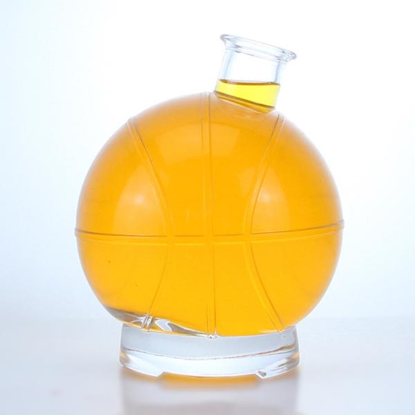 Whisky Gin Rum Vodka Glass Collar Ball Shape Bottle with Custom Cap and Cork