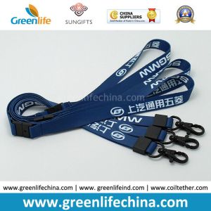 Custom Logo Blue Lanyards with Custom Black Plating Metal Crimp and Snap Hook
