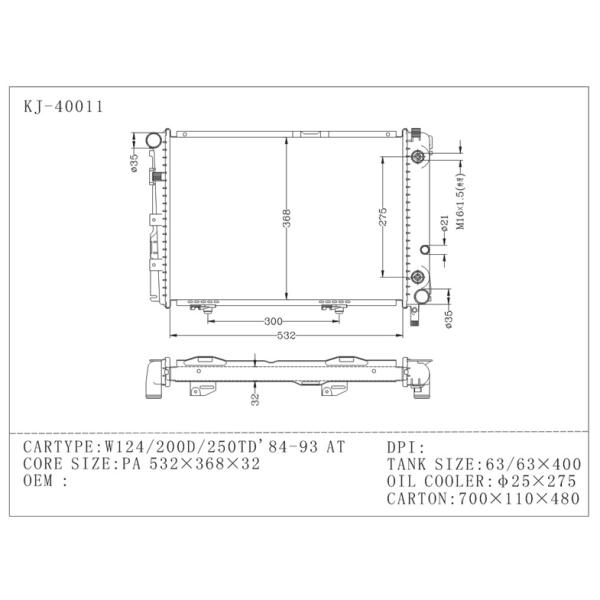Aluminium Mechanical Type automobile radiators For Benz W124 / 200D / 250TD 1984 1993 AT