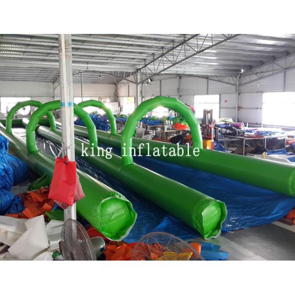 PVC Tarpaulin Inflatable Slip Slide 300m Long Double Lanes Inflatable Water City