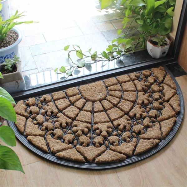 Waterproof Coir Entrance Matting , Half Moon Rubber Door Mat Puzzle Style