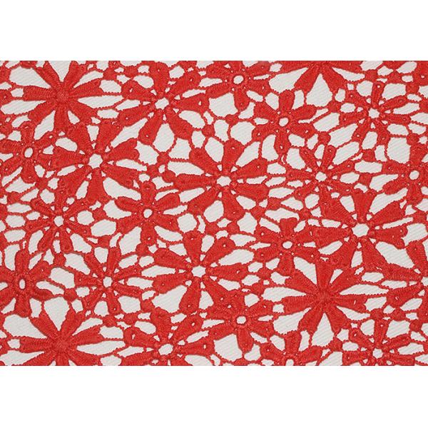 Red 47 Inches DTM Flower Embroidered Lace Fabric With African Cord Lace By Azo Free