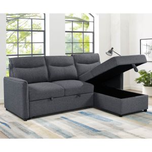 L-Shaped Reversible Sectional Sleeper Sofa with Pull-Out Bed and Storage,