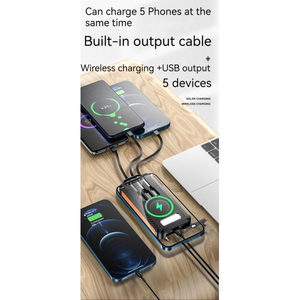 Li-Polymer Battery Solar Power Bank 10000mAh for iPhone 15 Wireless Charging and Outdoor