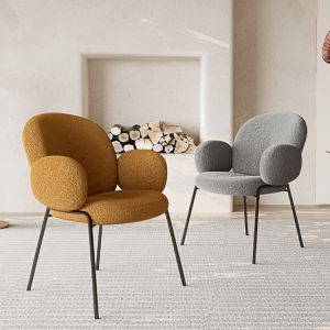 Comfortable Lambswool Upholstered Dining Chair Boucle White Upholstered Accent