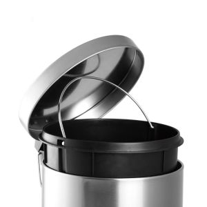 SS Round Trash Bin with Rolling Cover Foot Pedal Bin Stainless Steel Trash Can