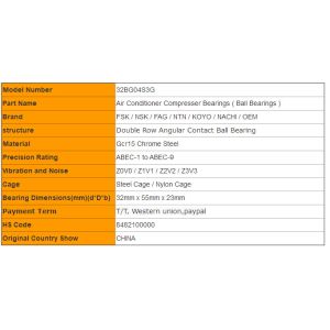 Air Conditioning Compresser Bearings 32BG04S3G Used For CHINA XIALI