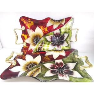 32cmx20cm Restaurant Custom Art Painted Glass Compote