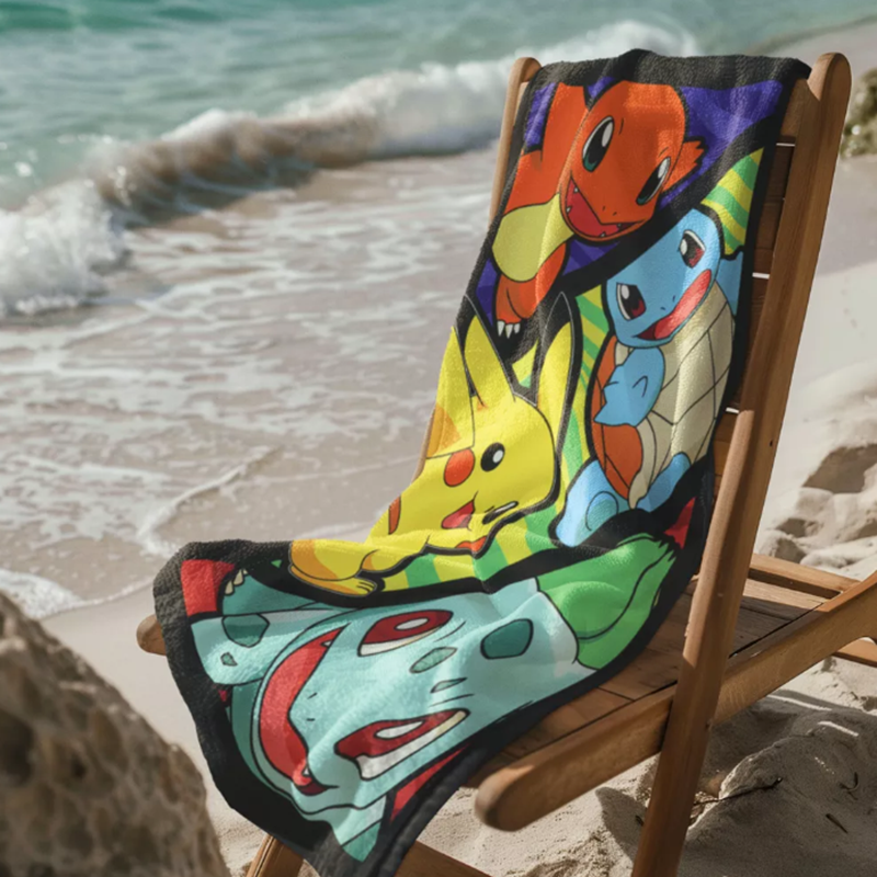 Vibrant Pokémon Beach Towel with Soft Lightweight Polyester and Customizable