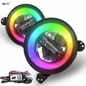 LED Headlights with Bl-ue-tooth Control 9 Inch Hi/Lo Beam DRL and 121 RGB