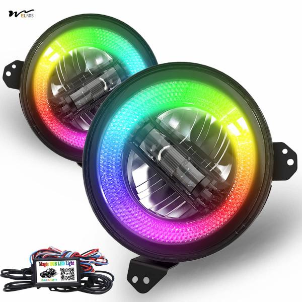 LED Headlights with Bl-ue-tooth Control 9 Inch Hi/Lo Beam DRL and 121 RGB
