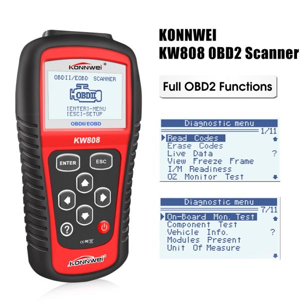 Quality Digital OBD Code Reader Diagnostic Tools Konnwei KW808 Large Backlit LCD Screen for sale