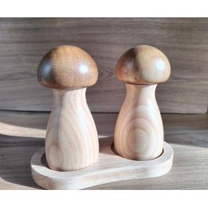 Mashroom Shape Acacia Wood Salt And Pepper Grinder Set With Manual Adjustable