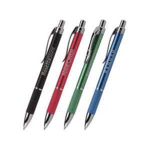 Wholesale metallic barrel logo ball pen with grip,with clip and chromed pusher from china suppliers
