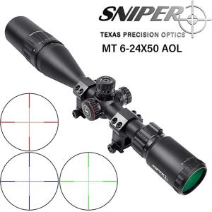 Red Green Blue Three Color illuminated tactical Reticle Riflescope 6-24x50mm
