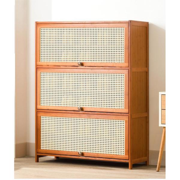 Customized Slim Bamboo Wooden Shoe Cubby Storage Cabinet