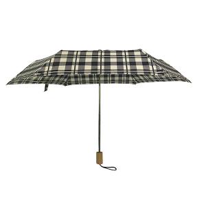 SGS Manual Open Wooden Handle Check Printing Foldable Umbrella