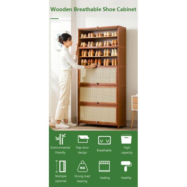 Customized Slim Bamboo Wooden Shoe Cubby Storage Cabinet