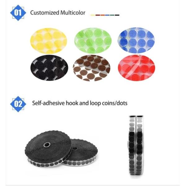 Customized Shape Round Square Heavy Duty Back Glue Self Adhesive Hook And Loop Magic Strap/ Coin/ Dots 3