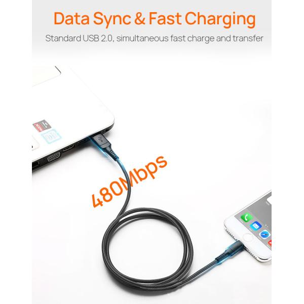 Focuses Nylon Braided USB Lightning Charging Cable For Data Transimission