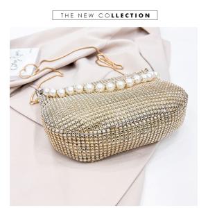 New pearl handle imitation full diamond handbag shoulder bag Cross-border
