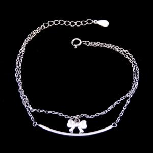 China Double Chains Plain Silver Bracelet Bow Rosettle Butterfly 925 Silver on sale