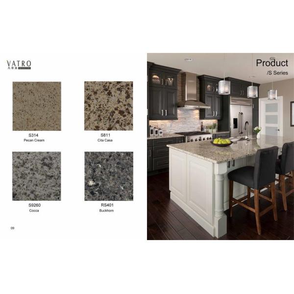 Polished Quartz Kitchen Island Countertops Solid Surface A Grade NSF / SGS Certificate