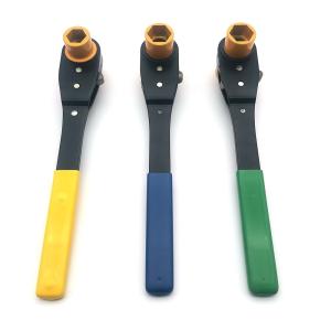 Dual Sized Square Socket Distribution Lineman's Ratcheting Wrench with Soft Grip