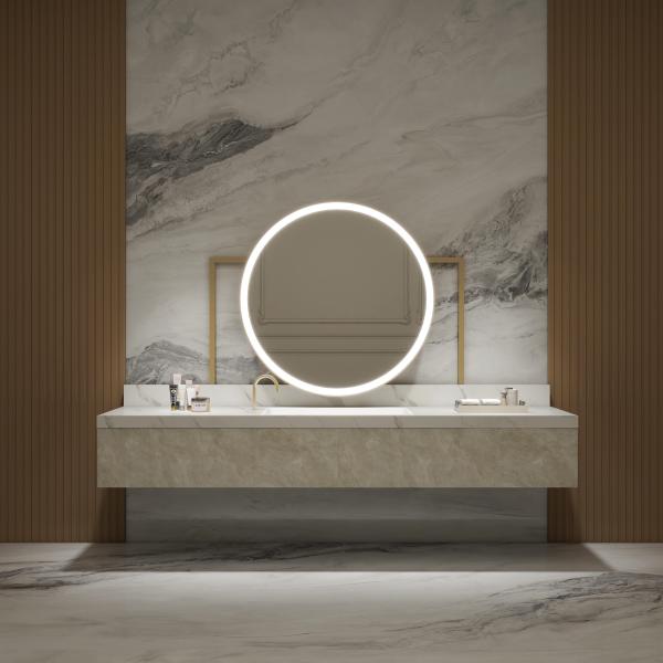 Personalizable Clean Style Round Backlit Bathroom Mirror Easy Maintenance