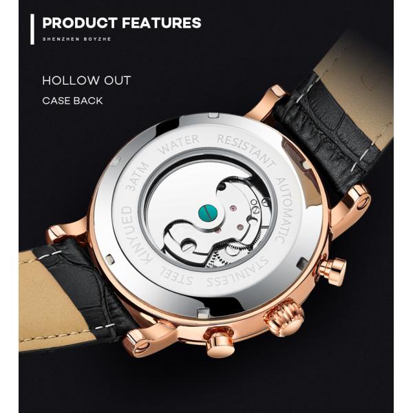 KINYUED J017-2 Silver Case Leather Strap Complete Calendar Skeleton Automatic Mechanical Wristwatches relogio masculin