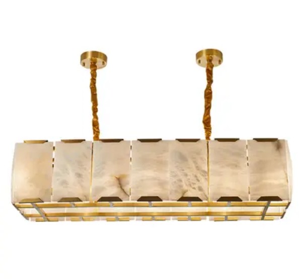 Dimmable Alabaster Linear Chandelier 100V - 277V Modern Brass Linear Chandelier