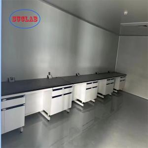 Customizable Chemistry Lab Workbench Design with C-Frame and Multiple Cabinets
